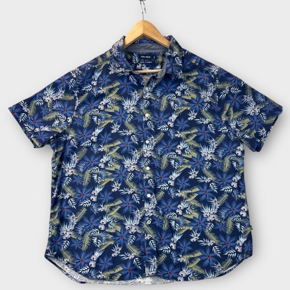 Nautica Mens Floral Hawaiian Shirt XXL Summer Casual Beach Vacation Classic Fit
